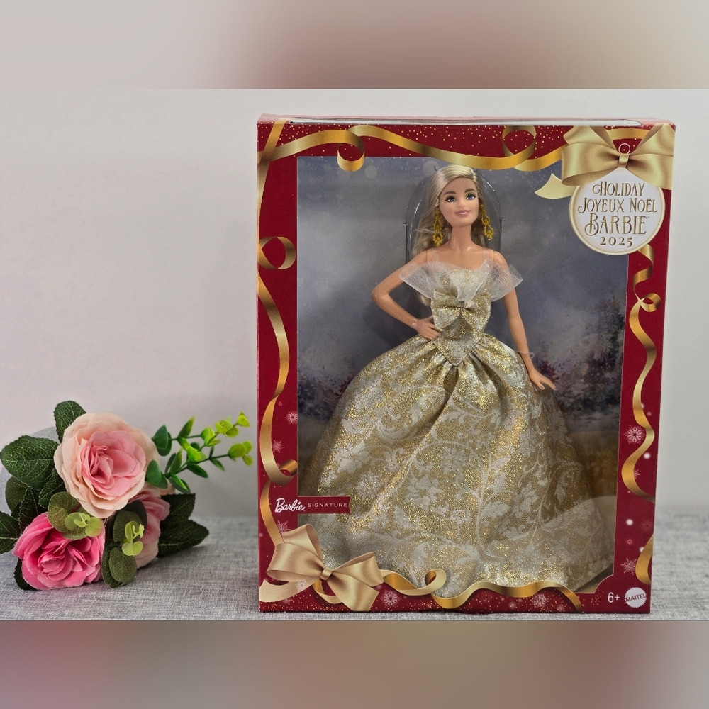 2025 Holiday Fashion Doll: Stunning Blonde Barbie in Silver & Gold‎ Gown NIB